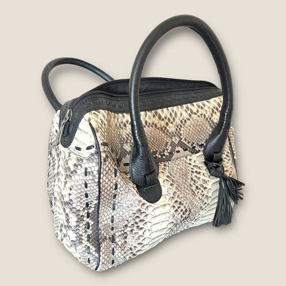 Python leather handbag black leather handles NWT - Picture 5 of 10